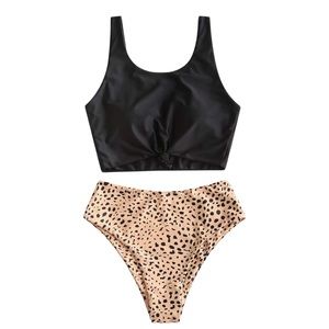 ZAFUL Animal Print Knotted Tankini Set High Waisted Swimsuit XL